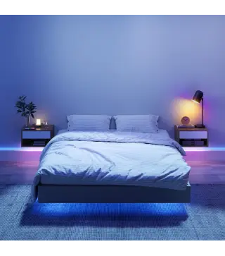 Juego de 2 Mesitas de Noche Flotantes con Luces LED RGB Control de APP Cajón Estante Abierto Natural y Blanco