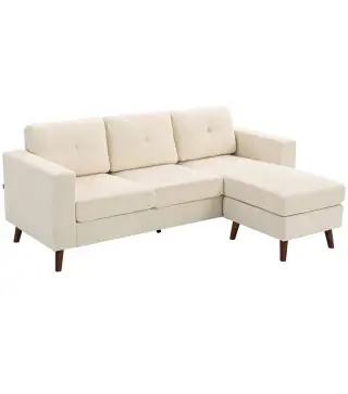 Sofá Chaise Longue Reversible de 3 Plazas Tapizado en Pana Marco de Acero para Espacios Reducidos Crema