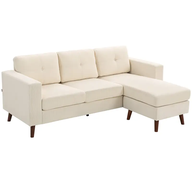 Sofá Chaise Longue Reversible de 3 Plazas Tapizado en Pana Marco de Acero para Espacios Reducidos Crema Sofá Chaise Longue Reversible de 3 Plazas Tapizado en Pana Marco de Acero para Espacios Reducidos Crema