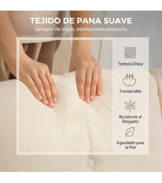 Sofá Chaise Longue Reversible de 3 Plazas Tapizado en Pana Marco de Acero para Espacios Reducidos Crema