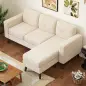 Sofá Chaise Longue Reversible de 3 Plazas Tapizado en Pana Marco de Acero para Espacios Reducidos Crema Sofá Chaise Longue Reversible de 3 Plazas Tapizado en Pana Marco de Acero para Espacios Reducidos Crema
