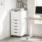 Cajonera de Oficina con 5 Cajones Ruedas y Armario con Cierre Suave Soporte para Impresora Blanco Cajonera de Oficina con 5 Cajones Ruedas y Armario con Cierre Suave Soporte para Impresora Blanco