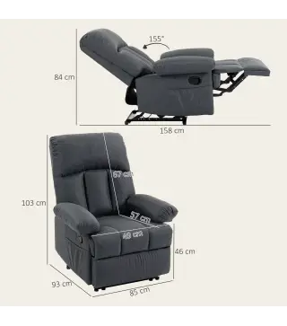 Sillón de Masaje Sillón Relax Reclinable con 8 Puntos de Masaje Función de Calefacción 85x93x103 cm Gris