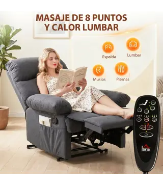 Sillón de Masaje Sillón Relax Reclinable con 8 Puntos de Masaje Función de Calefacción 85x93x103 cm Gris