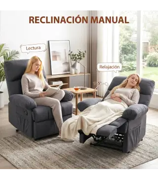 Sillón de Masaje Sillón Relax Reclinable con 8 Puntos de Masaje Función de Calefacción 85x93x103 cm Gris