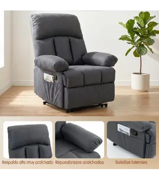Sillón de Masaje Sillón Relax Reclinable con 8 Puntos de Masaje Función de Calefacción 85x93x103 cm Gris