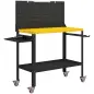 Banco de Trabajo con Panel Perforado Mesa de Trabajo con Enchufes Luz LED Ruedas Marco de Metal Negro y Amarillo Banco de Trabajo con Panel Perforado Mesa de Trabajo con Enchufes Luz LED Ruedas Marco de Metal Negro y Amarillo