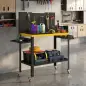 Banco de Trabajo con Panel Perforado Mesa de Trabajo con Enchufes Luz LED Ruedas Marco de Metal Negro y Amarillo Banco de Trabajo con Panel Perforado Mesa de Trabajo con Enchufes Luz LED Ruedas Marco de Metal Negro y Amarillo