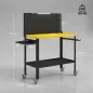 Banco de Trabajo con Panel Perforado Mesa de Trabajo con Enchufes Luz LED Ruedas Marco de Metal Negro y Amarillo Banco de Trabajo con Panel Perforado Mesa de Trabajo con Enchufes Luz LED Ruedas Marco de Metal Negro y Amarillo