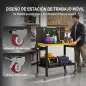 Banco de Trabajo con Panel Perforado Mesa de Trabajo con Enchufes Luz LED Ruedas Marco de Metal Negro y Amarillo Banco de Trabajo con Panel Perforado Mesa de Trabajo con Enchufes Luz LED Ruedas Marco de Metal Negro y Amarillo