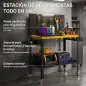 Banco de Trabajo con Panel Perforado Mesa de Trabajo con Enchufes Luz LED Ruedas Marco de Metal Negro y Amarillo Banco de Trabajo con Panel Perforado Mesa de Trabajo con Enchufes Luz LED Ruedas Marco de Metal Negro y Amarillo