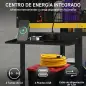Banco de Trabajo con Panel Perforado Mesa de Trabajo con Enchufes Luz LED Ruedas Marco de Metal Negro y Amarillo Banco de Trabajo con Panel Perforado Mesa de Trabajo con Enchufes Luz LED Ruedas Marco de Metal Negro y Amarillo