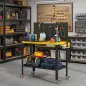 Banco de Trabajo con Panel Perforado Mesa de Trabajo con Enchufes Luz LED Ruedas Marco de Metal Negro y Amarillo Banco de Trabajo con Panel Perforado Mesa de Trabajo con Enchufes Luz LED Ruedas Marco de Metal Negro y Amarillo
