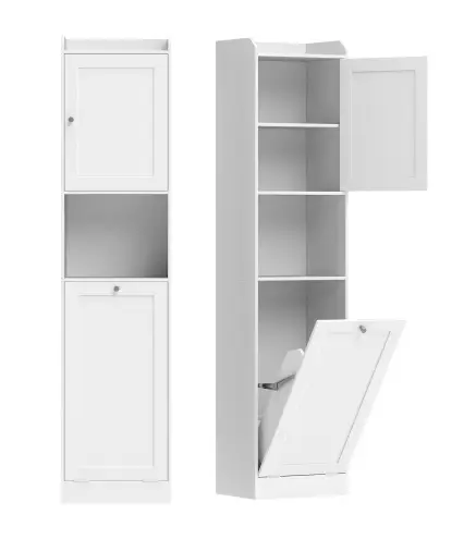 Armario Alto de Baño con Cesto Ropa Sucia con Compartimentos Abiertos y Estantes Ajustables 40x30x170 cm Blanco