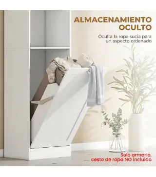 Armario Alto de Baño con Cesto Ropa Sucia con Compartimentos Abiertos y Estantes Ajustables 40x30x170 cm Blanco