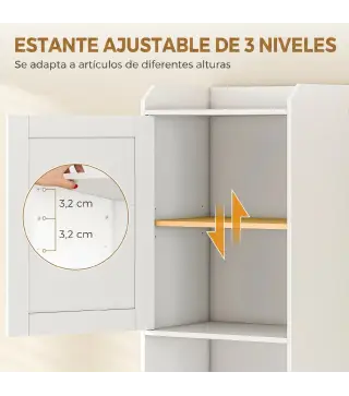 Armario Alto de Baño con Cesto Ropa Sucia con Compartimentos Abiertos y Estantes Ajustables 40x30x170 cm Blanco