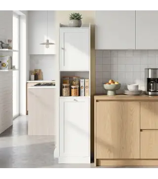 Armario Alto de Baño con Cesto Ropa Sucia con Compartimentos Abiertos y Estantes Ajustables 40x30x170 cm Blanco