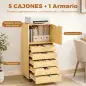 Cajonera de Oficina con 5 Cajones Ruedas y Armario con Cierre Suave Soporte para Impresora Natural Cajonera de Oficina con 5 Cajones Ruedas y Armario con Cierre Suave Soporte para Impresora Natural