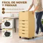 Cajonera de Oficina con 5 Cajones Ruedas y Armario con Cierre Suave Soporte para Impresora Natural Cajonera de Oficina con 5 Cajones Ruedas y Armario con Cierre Suave Soporte para Impresora Natural