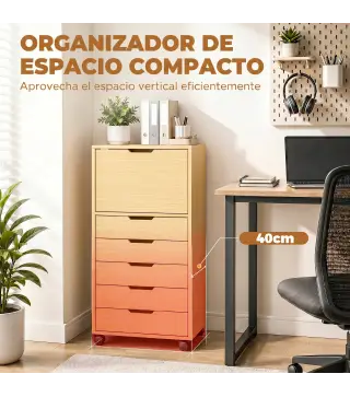 Cajonera de Oficina con 5 Cajones Ruedas y Armario con Cierre Suave Soporte para Impresora Natural