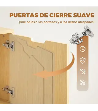 Cajonera de Oficina con 5 Cajones Ruedas y Armario con Cierre Suave Soporte para Impresora Natural