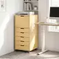 Cajonera de Oficina con 5 Cajones Ruedas y Armario con Cierre Suave Soporte para Impresora Natural Cajonera de Oficina con 5 Cajones Ruedas y Armario con Cierre Suave Soporte para Impresora Natural