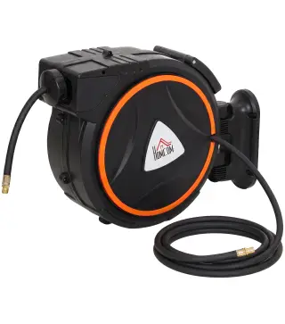 Manguera Compresor Aire 20 m + 2 m Conector de 1/4'' BSP con Soporte para Pared Giratorio 180° Negro