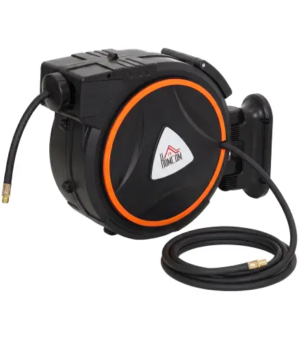 Manguera Compresor Aire 20 m + 2 m Conector de 1/4'' BSP con Soporte para Pared Giratorio 180° Negro