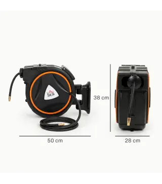 Manguera Compresor Aire 20 m + 2 m Conector de 1/4'' BSP con Soporte para Pared Giratorio 180° Negro