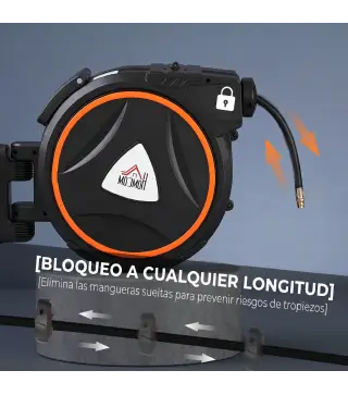 Manguera Compresor Aire 20 m + 2 m Conector de 1/4'' BSP con Soporte para Pared Giratorio 180° Negro