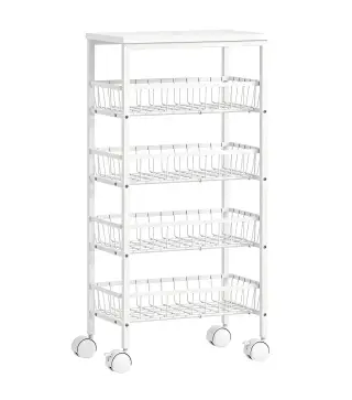 Carrito Auxiliar con Ruedas 4 Cestas Extraíbles Carga 15 kg Marco Metálico para Comedor Baño 40x24x82 cm Blanco