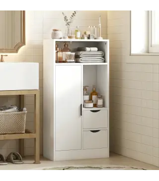 Armario de Baño con 2 Cajones Compartimento Abierto y Estantes Ajustables para Espacio Pequeño 50x25x100 cm Blanco