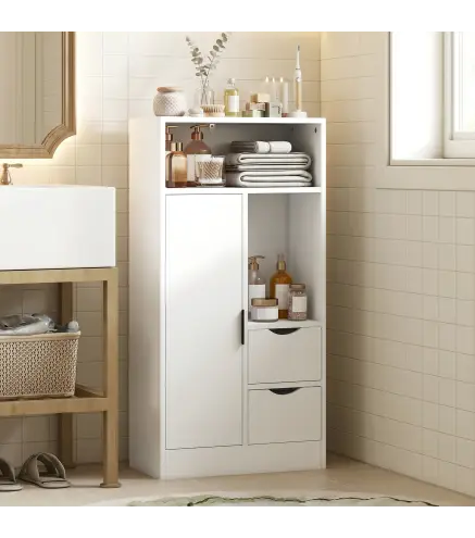 Armario de Baño con 2 Cajones Compartimento Abierto y Estantes Ajustables para Espacio Pequeño 50x25x100 cm Blanco