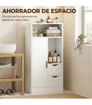Armario de Baño con 2 Cajones Compartimento Abierto y Estantes Ajustables para Espacio Pequeño 50x25x100 cm Blanco