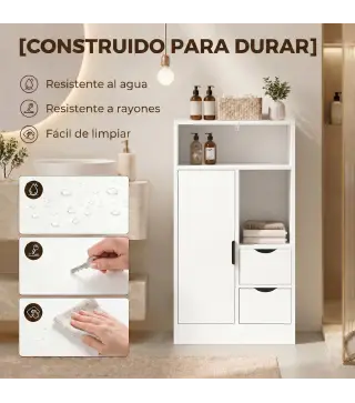 Armario de Baño con 2 Cajones Compartimento Abierto y Estantes Ajustables para Espacio Pequeño 50x25x100 cm Blanco