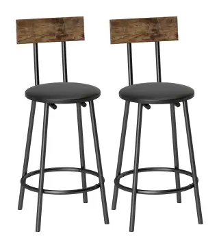 Set de 2 Taburetes de Bar con Respaldo y Reposapiés Tapizados en PU 41x47x92 cm Negro