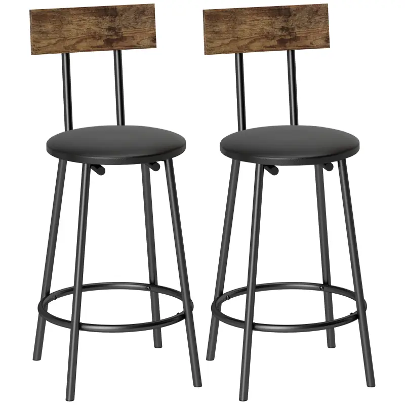 Set de 2 Taburetes de Bar con Respaldo y Reposapiés Tapizados en PU 41x47x92 cm Negro Set de 2 Taburetes de Bar con Respaldo y Reposapiés Tapizados en PU 41x47x92 cm Negro
