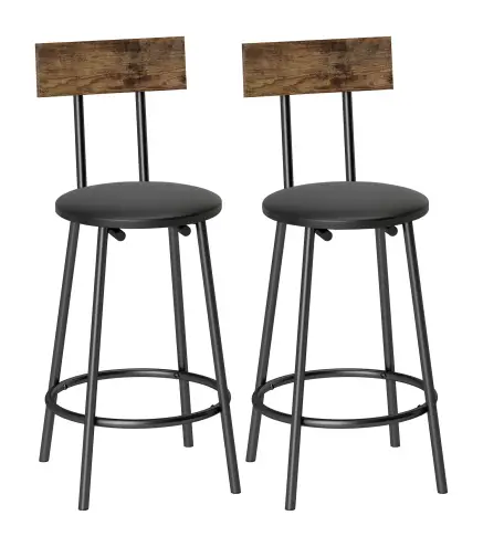Set de 2 Taburetes de Bar con Respaldo y Reposapiés Tapizados en PU 41x47x92 cm Negro