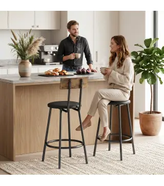 Set de 2 Taburetes de Bar con Respaldo y Reposapiés Tapizados en PU 41x47x92 cm Negro