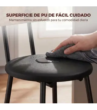 Set de 2 Taburetes de Bar con Respaldo y Reposapiés Tapizados en PU 41x47x92 cm Negro