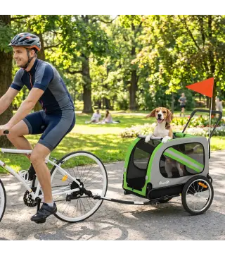 Remolque de Bicicleta para Perros 2 en 1 Carrito para Mascotas Plegable con Cinturón de Seguridad Reflectores Verde