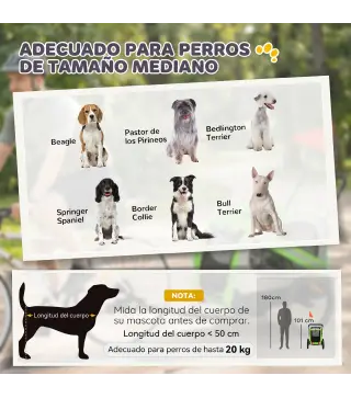 Remolque de Bicicleta para Perros 2 en 1 Carrito para Mascotas Plegable con Cinturón de Seguridad Reflectores Verde