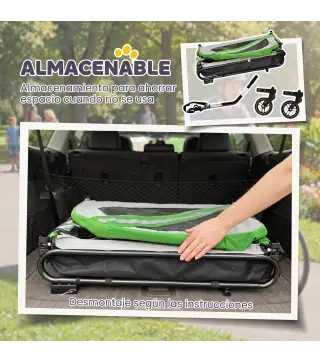 Remolque de Bicicleta para Perros 2 en 1 Carrito para Mascotas Plegable con Cinturón de Seguridad Reflectores Verde