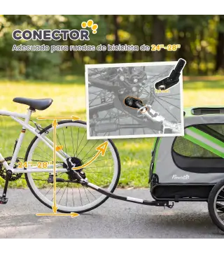 Remolque de Bicicleta para Perros 2 en 1 Carrito para Mascotas Plegable con Cinturón de Seguridad Reflectores Verde