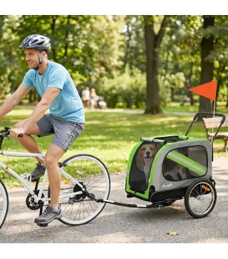 Remolque de Bicicleta para Perros 2 en 1 Carrito para Mascotas Plegable con Cinturón de Seguridad Reflectores Verde