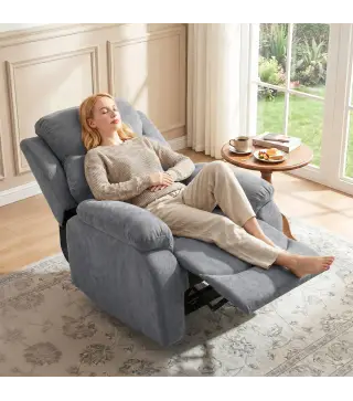 Sillón Reclinable Manual 150° Sillón Relax Tapizado en Tela Aspecto Lino con Reposapiés y Reposabrazos Acolchados Girs