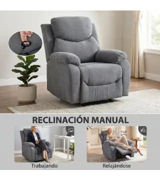 Sillón Reclinable Manual 150° Sillón Relax Tapizado en Tela Aspecto Lino con Reposapiés y Reposabrazos Acolchados Girs