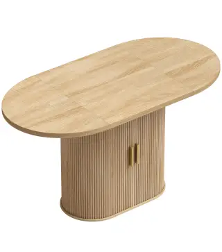 Mesa de Comedor Ovalada para 6 Personas con Tablero Grueso Puertas Correderas Tipo Persiana 6 Compartimentos Roble