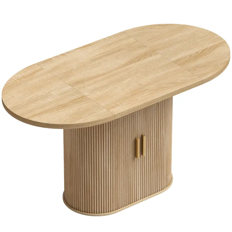 Mesa de Comedor Ovalada para 6 Personas con Tablero Grueso Puertas Correderas Tipo Persiana 6 Compartimentos Roble Mesa de Comedor Ovalada para 6 Personas con Tablero Grueso Puertas Correderas Tipo Persiana 6 Compartimentos Roble