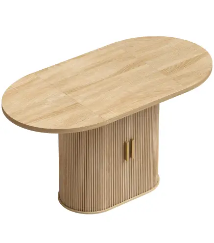 Mesa de Comedor Ovalada para 6 Personas con Tablero Grueso Puertas Correderas Tipo Persiana 6 Compartimentos Roble